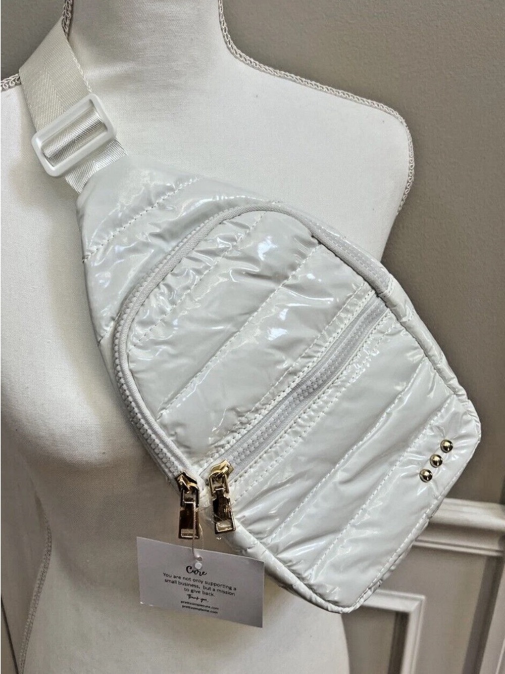 White Quilted Patent Crossbody Sling Bag - Modern Women's Bag